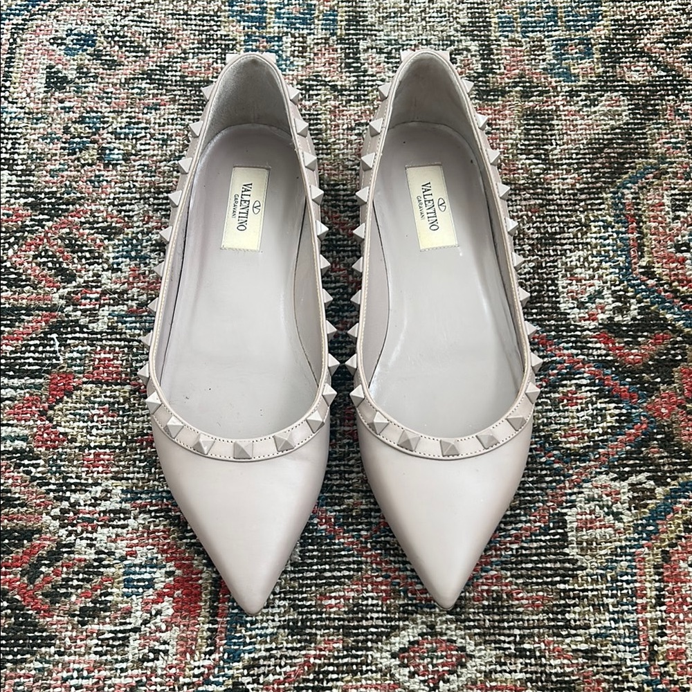 Valentino Nude Rockstud Flats with Nude Studs